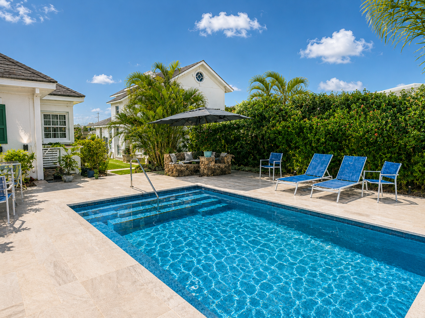 Pool and cottage by day